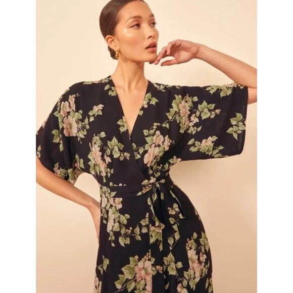 Reformation S arielle black floral wrap maxi dress - Picture 2 of 7